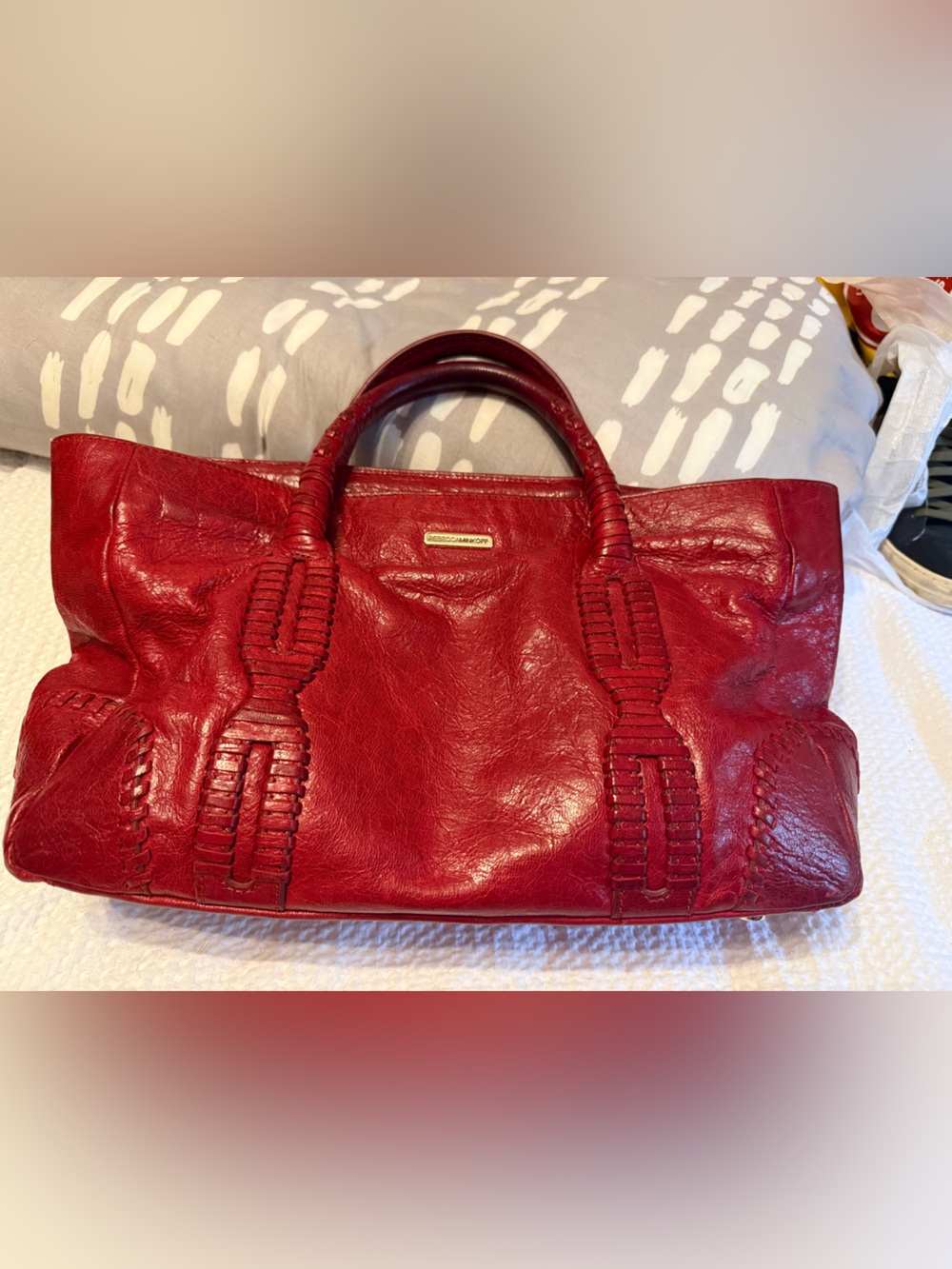 Rebecca Minkoff Red Woven-Detail Leather Satchel Crossbody - Picture 3 of 5
